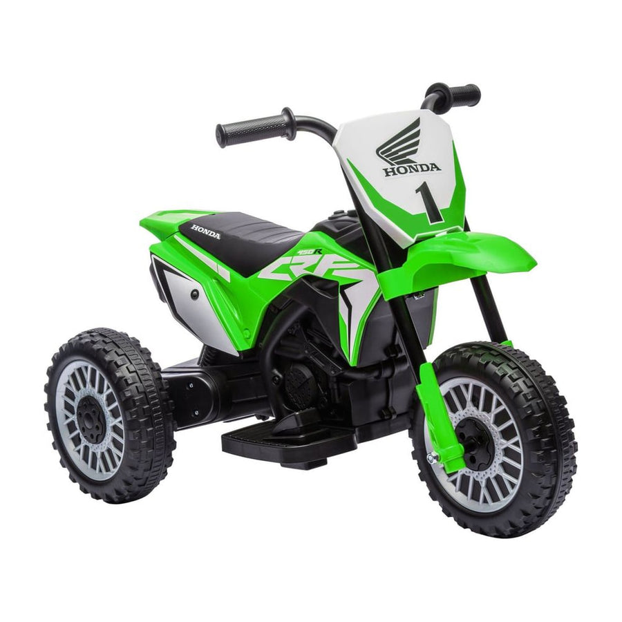 HOMCOM 6V Kids Motorbike, a green three-wheel electric ride-on toy with white and black accents