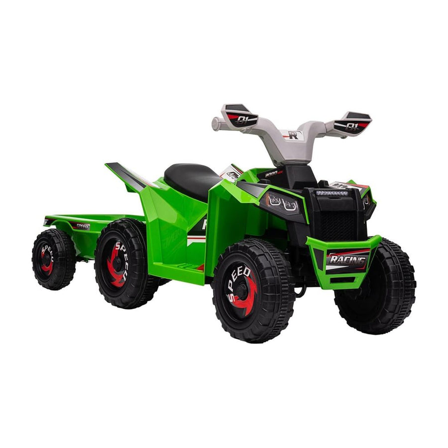 HOMCOM 6V Quad Bike with Back Trailer in Green