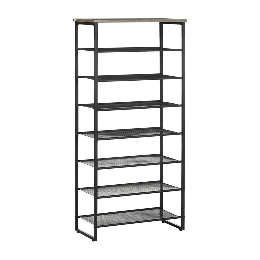 HOMCOM 8-Tier Shoe Rack with mesh shelves and a wooden top, shown against a white background