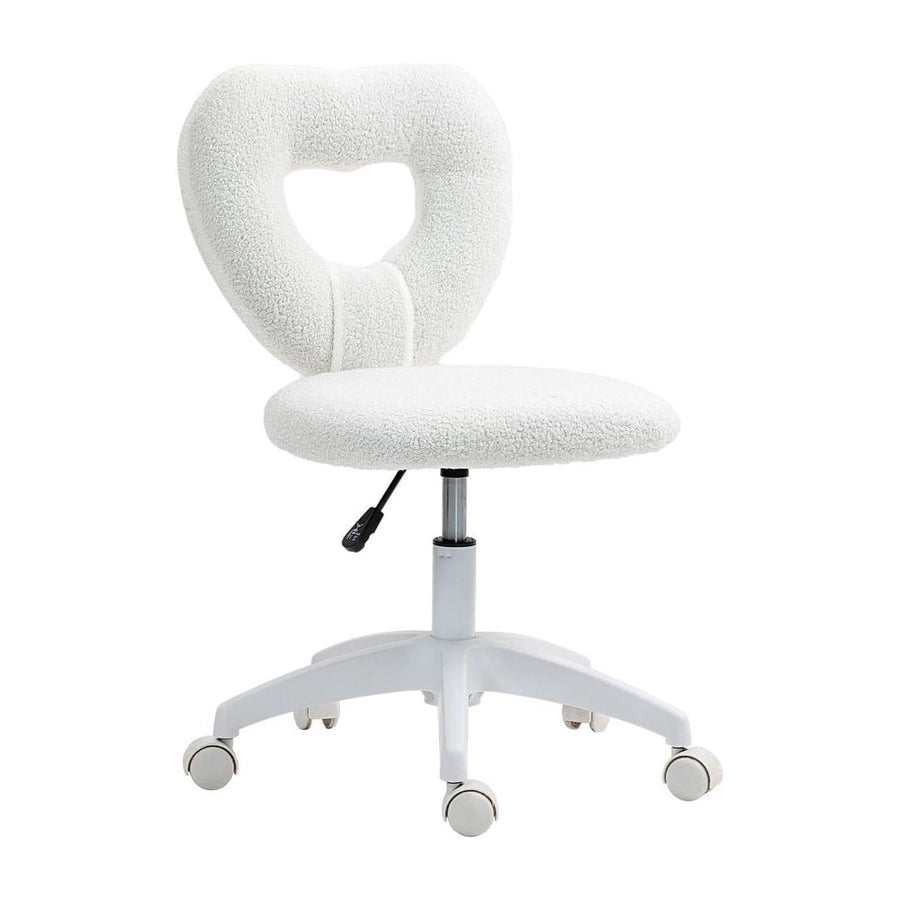 HOMCOM Armless Heart Computer Desk Chair, Teddy Fleece Swivel Office Chair, Makeup Vanity Chair with Height Adjustable