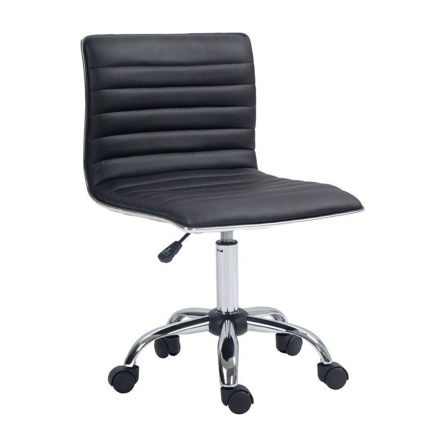 HOMCOM Armless Task Desk Chair, Swivel Office Chair with Faux Leather, Adjustable Seat Height, Chrome Base, Wheels for Home
