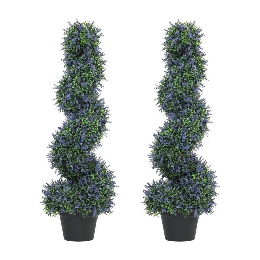 HOMCOM Artificial Lavender Topiary Tree Set of 2, UV Resistant Fake Plants in Pot for Indoor Outdoor Decor, 90 cm, Purple