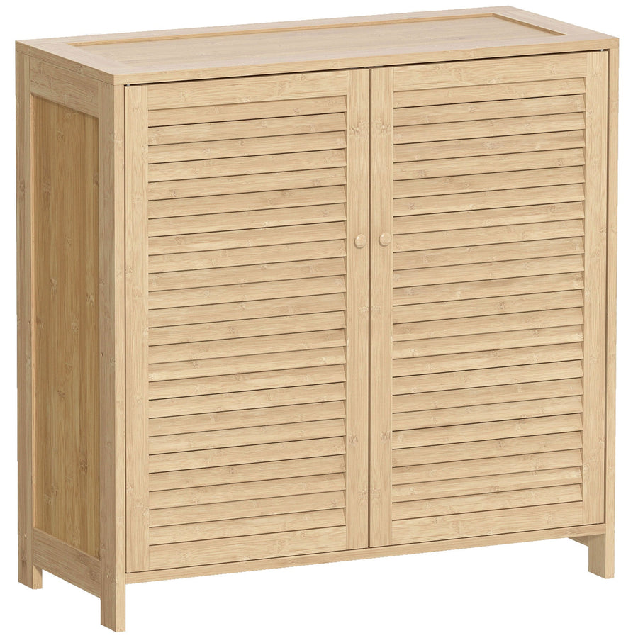 HOMCOM Bamboo Shoe Cabinet with Louvered Doors, a natural wood storage unit with two doors