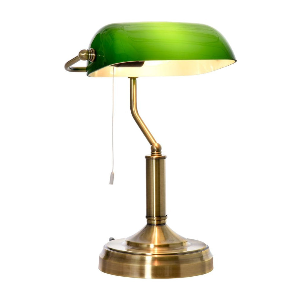 HOMCOM Banker's Desk Lamp with Antique Bronze Tone Base, a green glass shade and antique bronze base