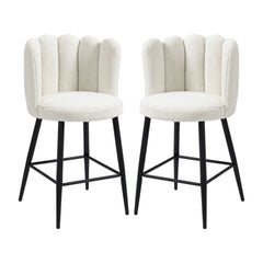 HOMCOM Bar Stools Set of 2, Faux Cashmere Upholstered Breakfast Bar Chairs, Modern Kitchen Stools with Backs, Footrest and