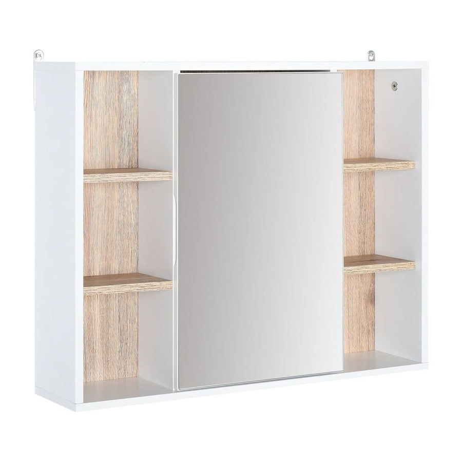 HOMCOM Bathroom Mirror Cabinet with open shelves on the sides and a mirrored door