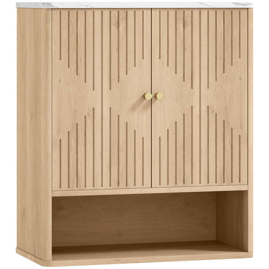HOMCOM Bathroom Wall Cabinet with Adjustable Shelf - Oak