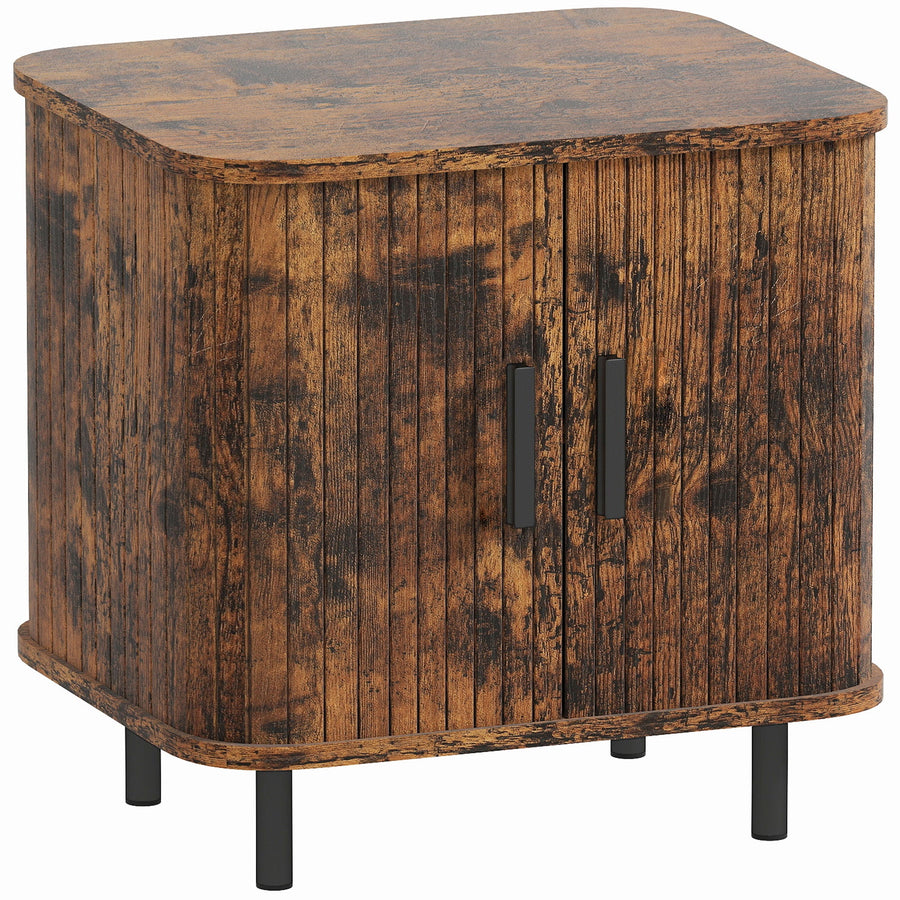 HOMCOM Bedside Table, Nordic Side Table with Roller Shutter Style Sliding Doors and Metal Legs for Bedroom, Living Room
