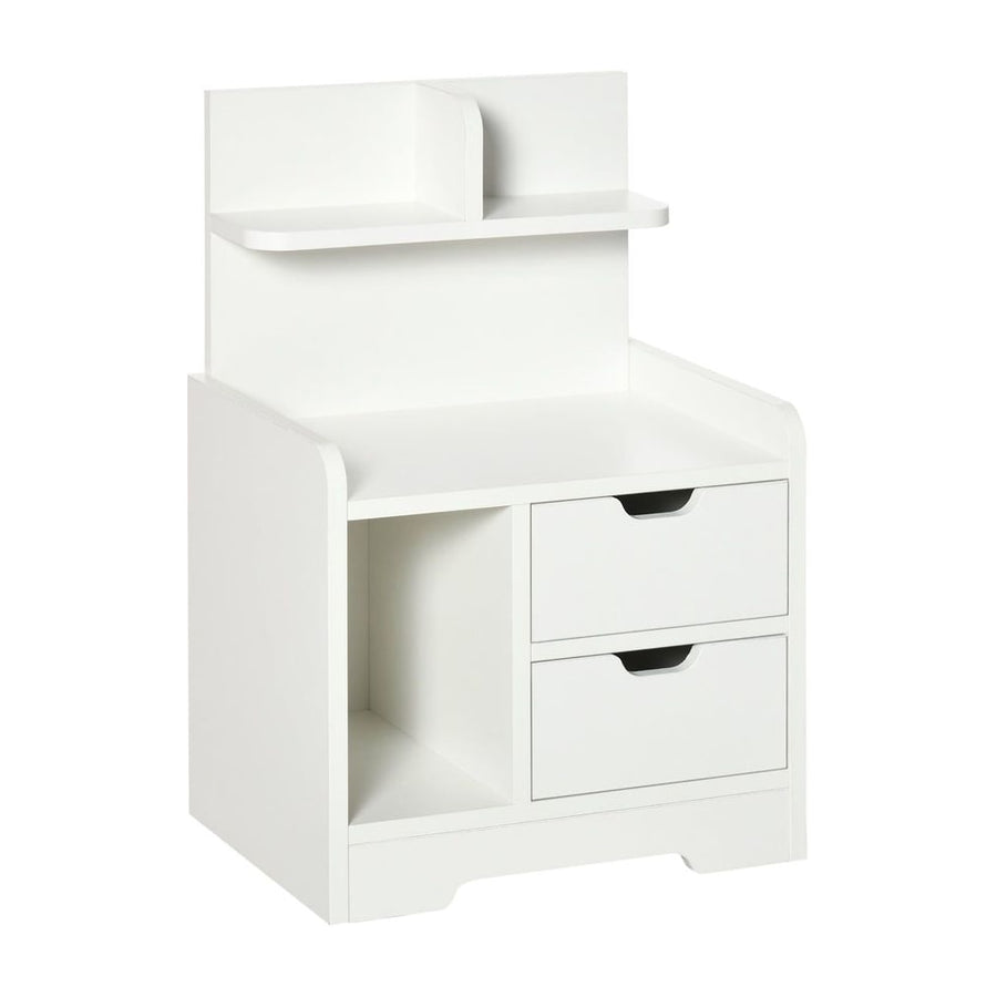 HOMCOM Bedside Table, Small Bedside Cabinet with 2 Drawers and Storage Shelves, Accent Table for Living Room, Bedroom, White