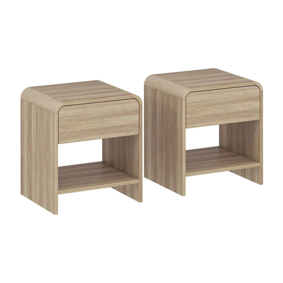 HOMCOM Bedside Tables Set of 2, Nightstands with Rounded Corners, Modern Side Table with Silent Drawer for Bedroom, Natural