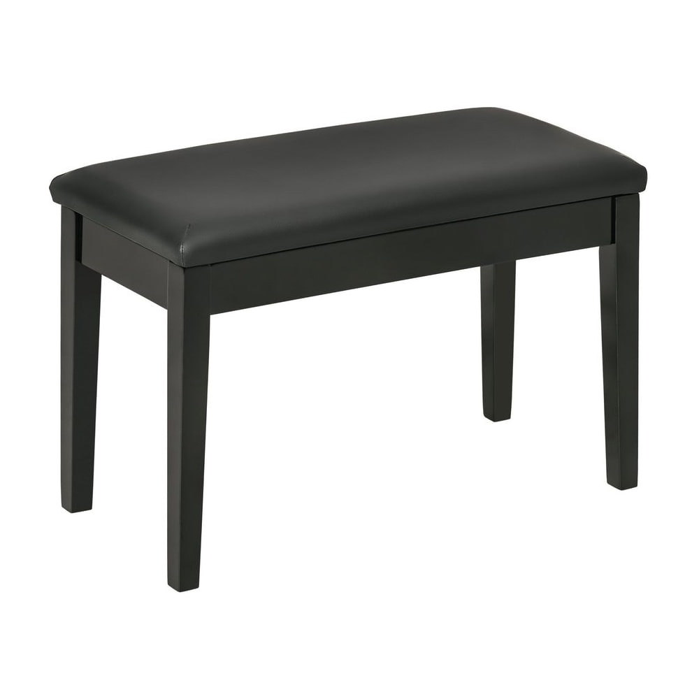 HOMCOM Classic Piano Bench Stool, PU Leather Padded Keyboard Stool with Rubber Wood Legs and Music Storage Compartment, Black