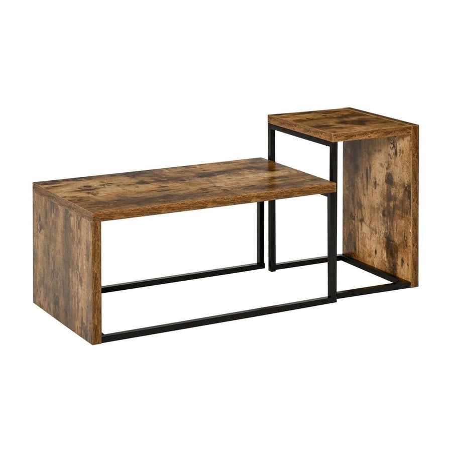 HOMCOM Coffee Tables Set of 2, Industrial Nest of Tables with Metal Frame for Living Room Bedroom, Rustic Brown