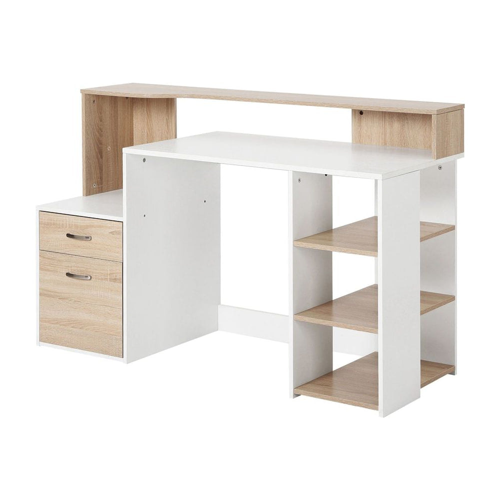 HOMCOM Computer Desk with Drawers and Storage Shelves, Office Desk Writing Table with Printer Stand, Large Workstation for