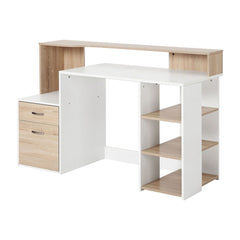 HOMCOM Computer Desk with Drawers and Storage Shelves, Office Desk Writing Table with Printer Stand, Large Workstation for