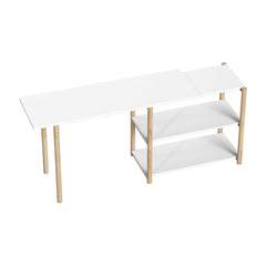 HOMCOM Computer Desk with storage shelves and a bamboo frame in white and oak