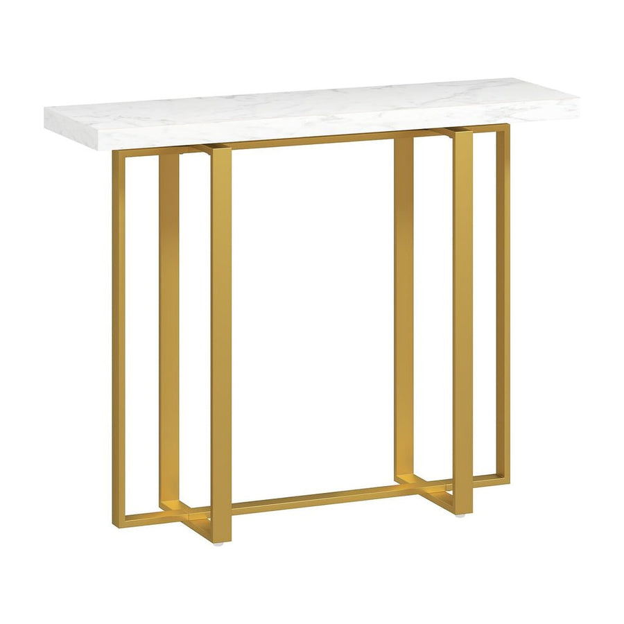 HOMCOM Console Table with Faux Marble Top, a narrow white table with a gold metal frame