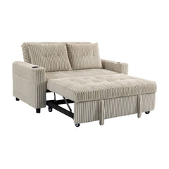 HOMCOM Corduroy Click Clack Sleeper Sofa with the pull-out section extended on a white background