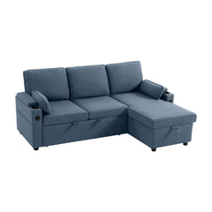 HOMCOM Corner Sofa Bed, L Shaped Sleeper Sectional Sofa with Reversible Storage Chaise, Blue