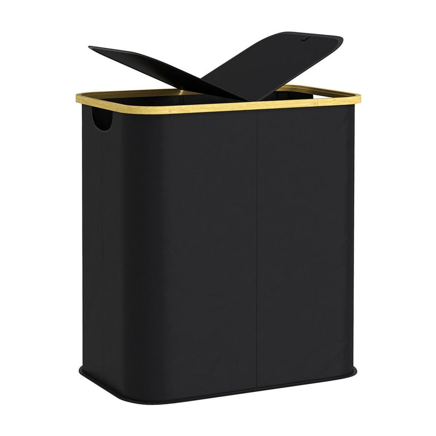 HOMCOM Double Laundry Basket With Lid, 80L Collapsible Laundry Hamper with Groove Handles, Washing Basket for Bathroom