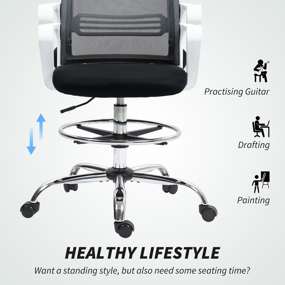 Close up of the office chair base with wheels and adjustable foot ring