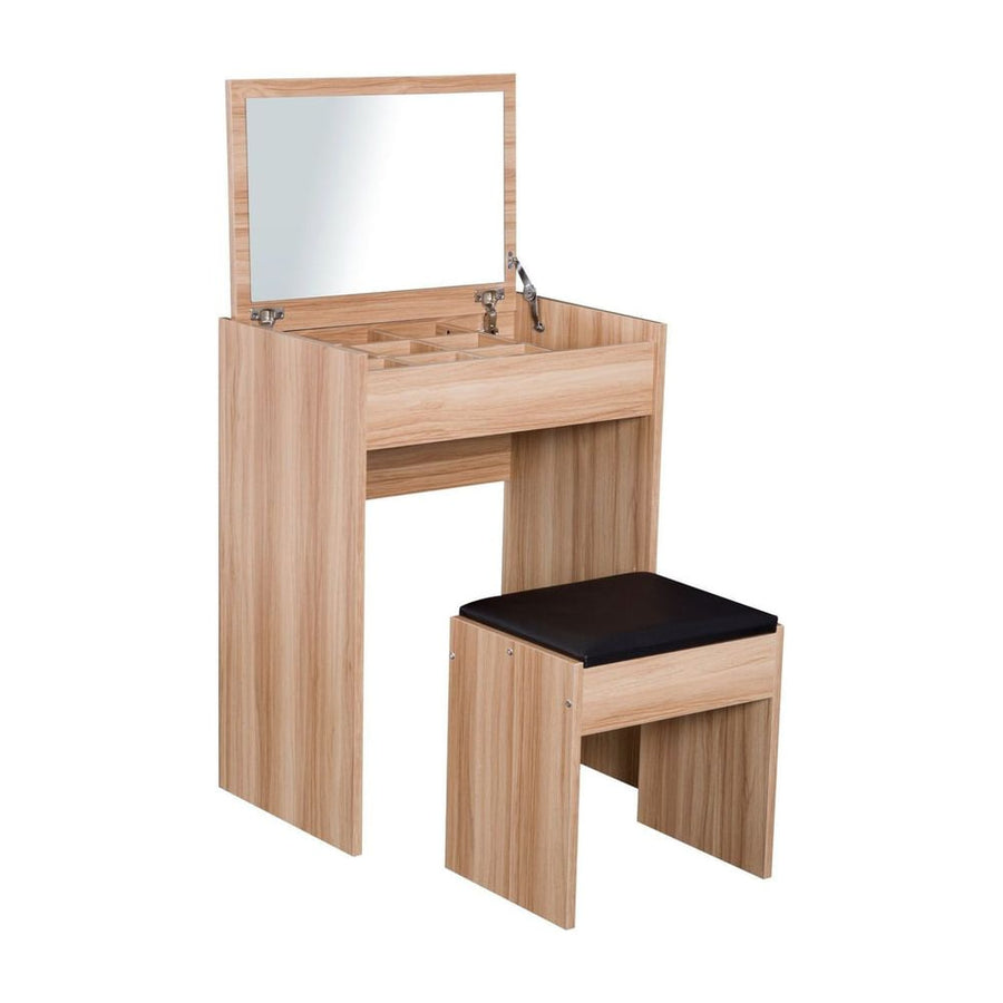 HOMCOM Dressing Table with Mirror and Stool, Vanity Makeup Table with Flip Up Mirror, Vanity Desk with Storage Unit and