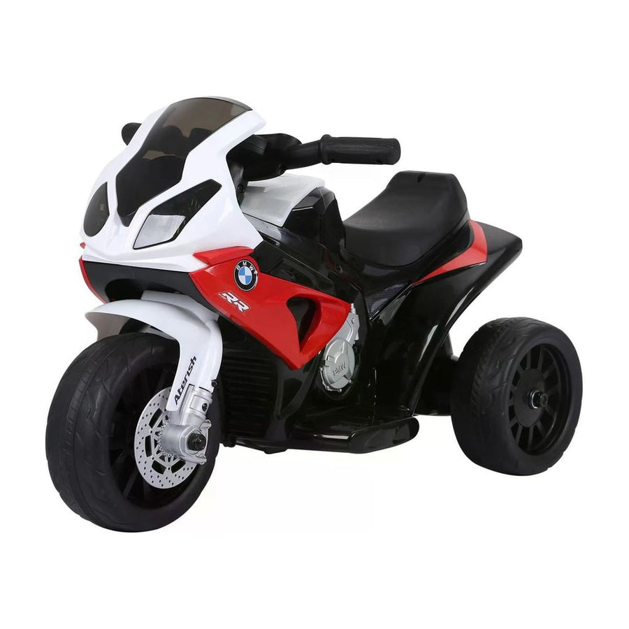 HOMCOM Electric Motorbike in red white and black with three wheels and a black seat