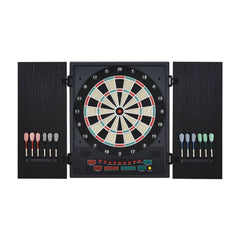 HOMCOM Electronic Dartboard Set, 27 Games Modes and 202 Variations, LED & 12 Soft Tip Darts and Cabinet to Storage