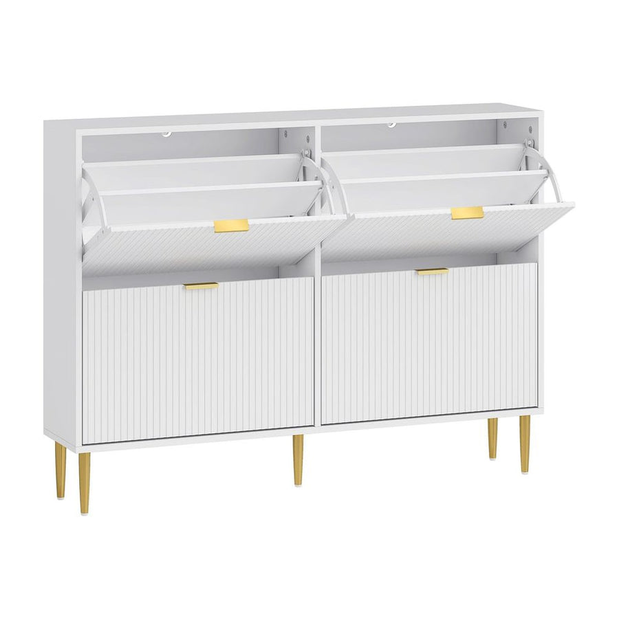 HOMCOM Elegant Four-Drawer Shoe Cabinet in white with gold handles and legs