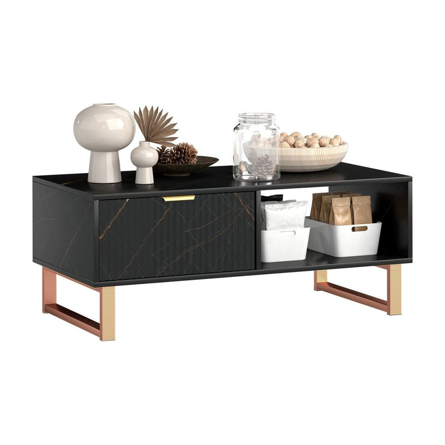 HOMCOM Elegant Marble Effect Storage Coffee Table - Black