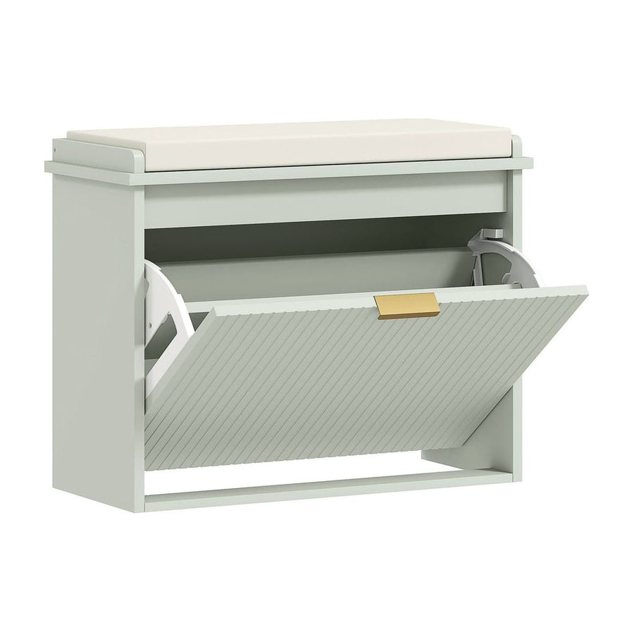 HOMCOM Elegant Six Shoe Bench with a green finish and a cream upholstered top seat