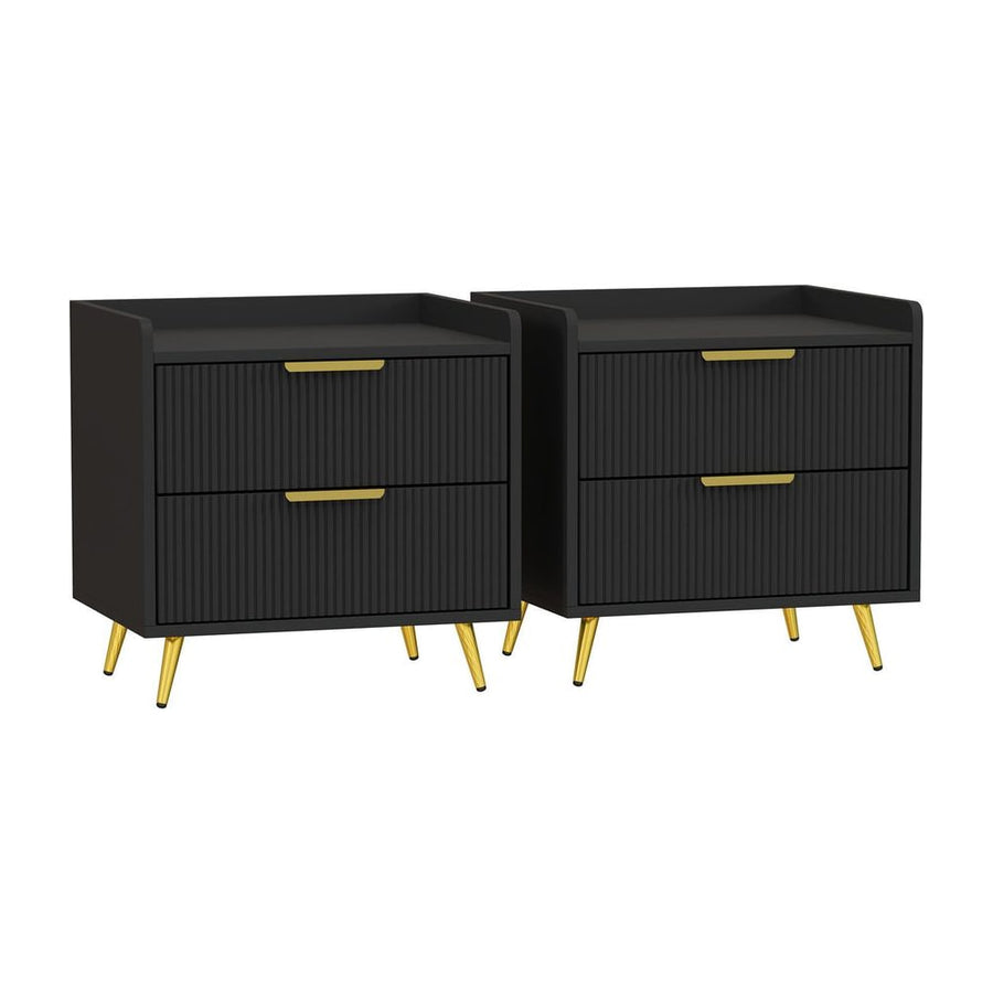 HOMCOM Elegant Two-Drawer Bedside Table Set of 2 - Black