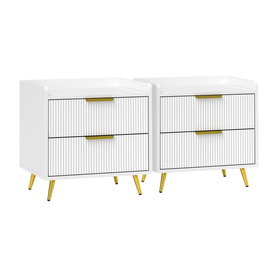HOMCOM Elegant Two-Drawer Bedside Table Set of 2 - White