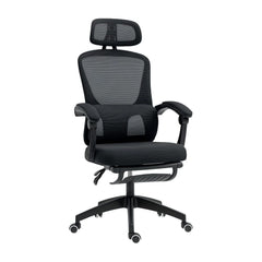 HOMCOM Ergonomic Office Chair, a black mesh high-back desk chair with adjustable lumbar support and a headrest