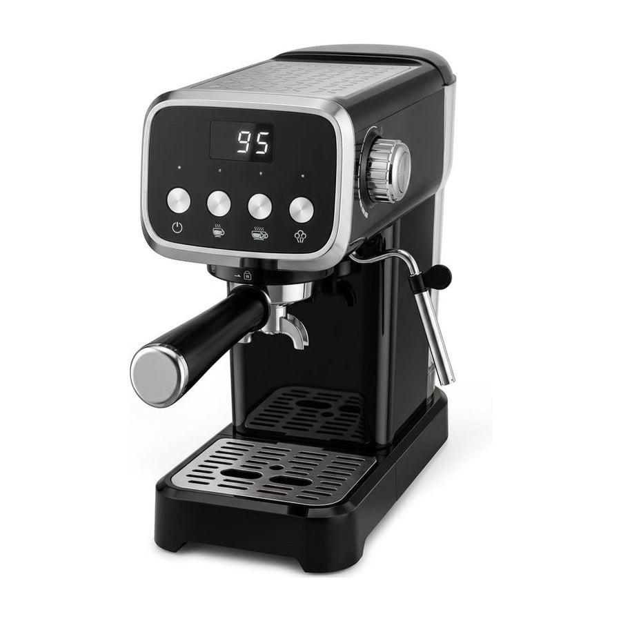 HOMCOM Espresso Machine in black with a digital display and a frother wand on a white background