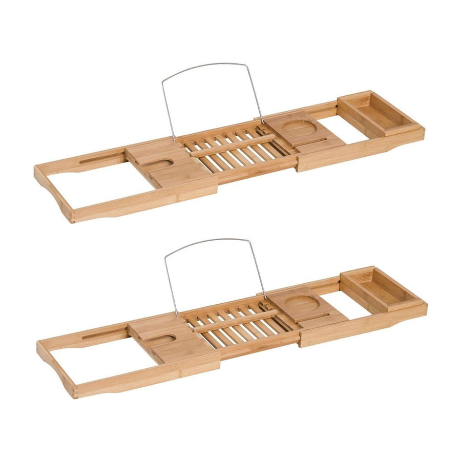 HOMCOM Extendable Bamboo Bathtub Shelf Rack Bath shown as a set of two identical wooden trays
