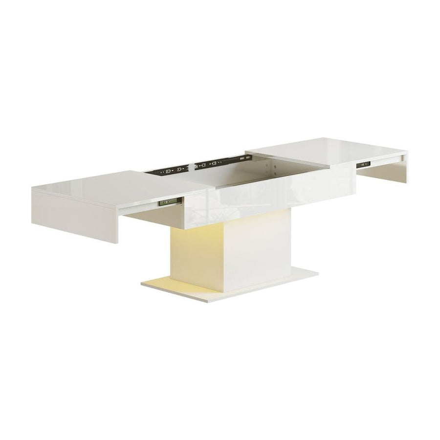 HOMCOM Extendable Coffee Table with LED Lights and Storage - High Gloss White