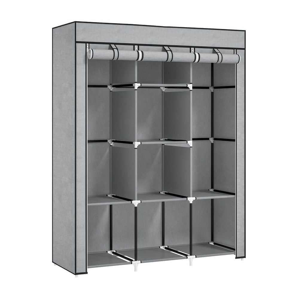 HOMCOM Fabric Wardrobe, with Rails and Shelves - Light Grey