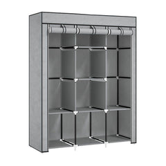 HOMCOM Fabric Wardrobe, with Rails and Shelves - Light Grey