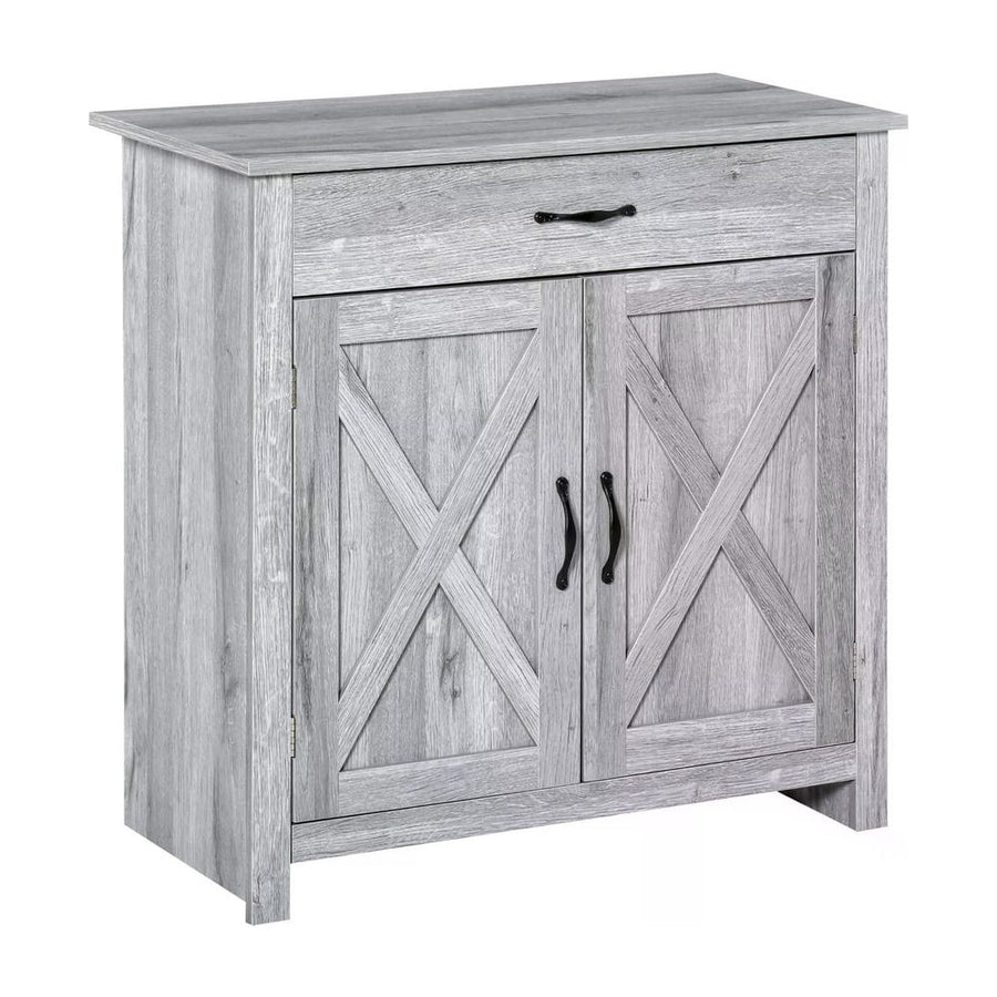 HOMCOM Farmhouse Barn Door Sideboard Storage Cabinet Coffee Bar for LIVING Room - Grey Grain