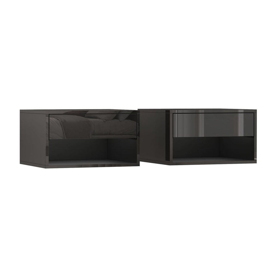 HOMCOM Floating Bedside Tables Set of 2, Wall Mounted Nightstand, High Gloss Black