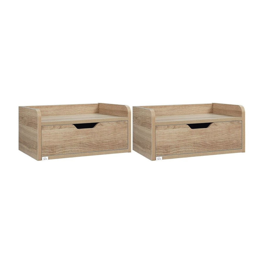 HOMCOM Floating Nightstand Set of 2 Wall Mounted Bedside Table with Storage Drawer for Bedroom, Natural