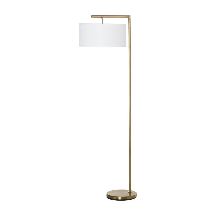 HOMCOM Floor Lamp, Modern Standing Light with Linen Lampshade, Round Base for Living Room, Bedroom, Dining Room, 153cm, Gold