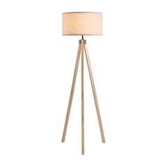 HOMCOM Floor Lamp with Elegant Wood Tripod, Free Standing E27 Bulb Lamp Versatile Use For Home Office - Beige