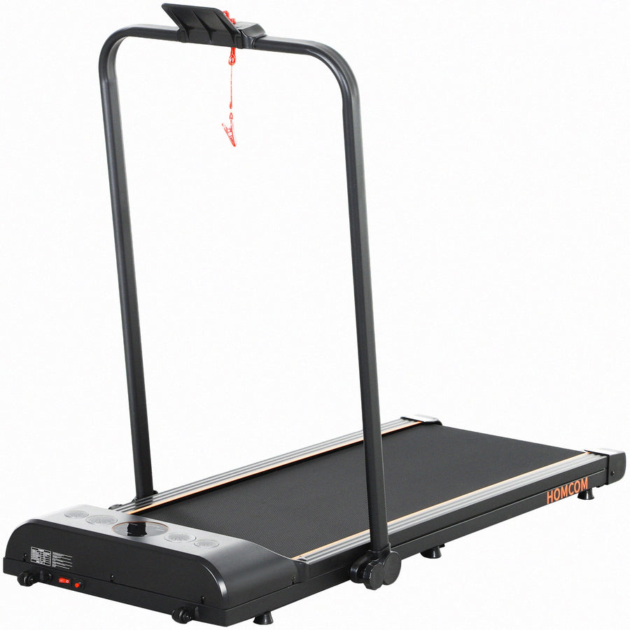 HOMCOM Foldable Walking Treadmill, with LED Display and Wheels, for Home, Office, Fitness Studio, Orange