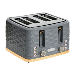 HOMCOM Four-Slice Rippled Toaster in grey with gold base and control knobs on a white background