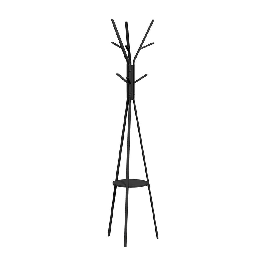 HOMCOM Freestanding Metal Coat Rack with nine hooks and a lower shelf against a white background