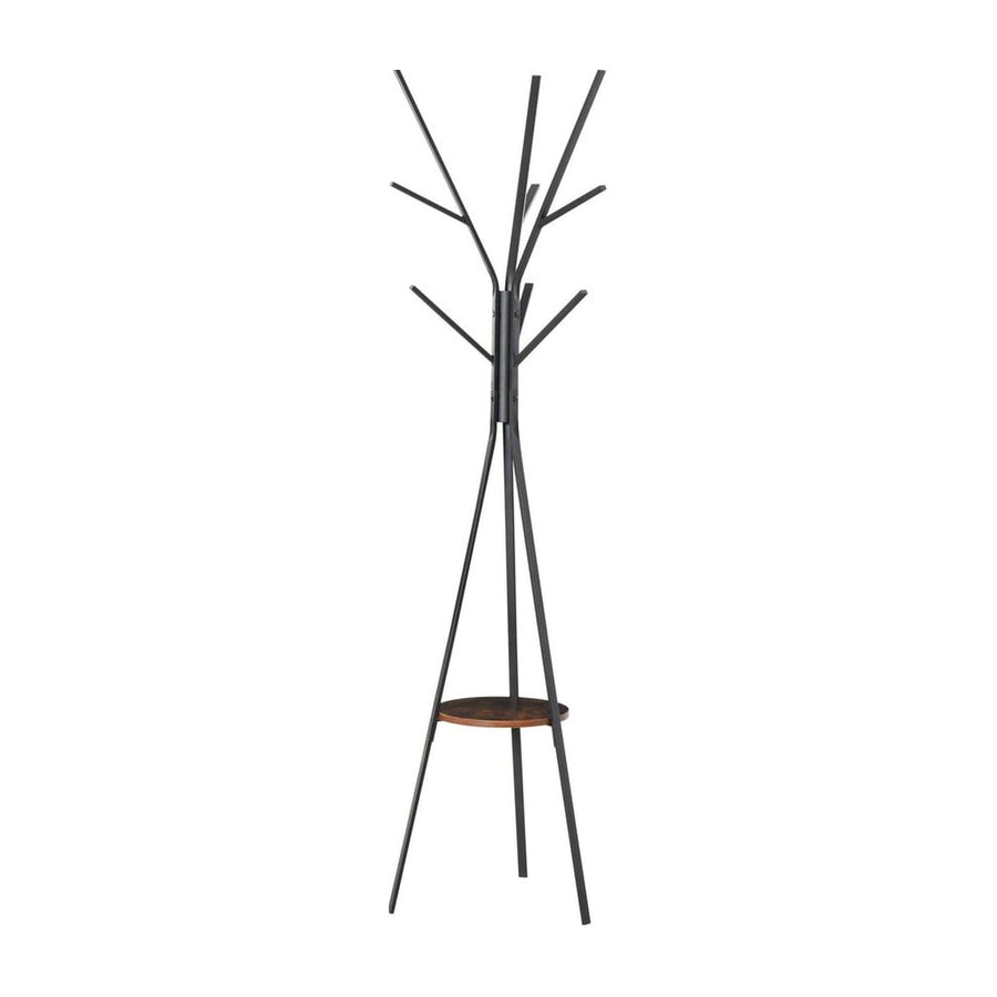 HOMCOM Freestanding Metal Coat Rack with a round shelf and 9 hooks for coats and hats