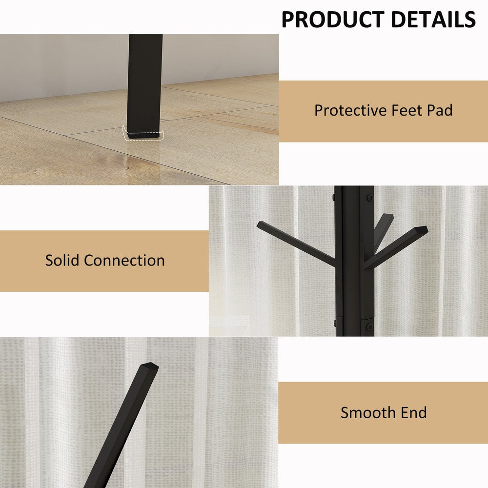 The coat rack showing close-up details of the protective feet, solid joints and smooth ends