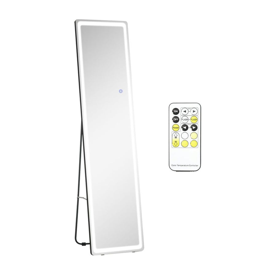 HOMCOM Full-Length Mirror, 160 x 40 cm, Wall Mounted, Freestanding Floor Mirror with LED Lights and Remote Control, Dimming &