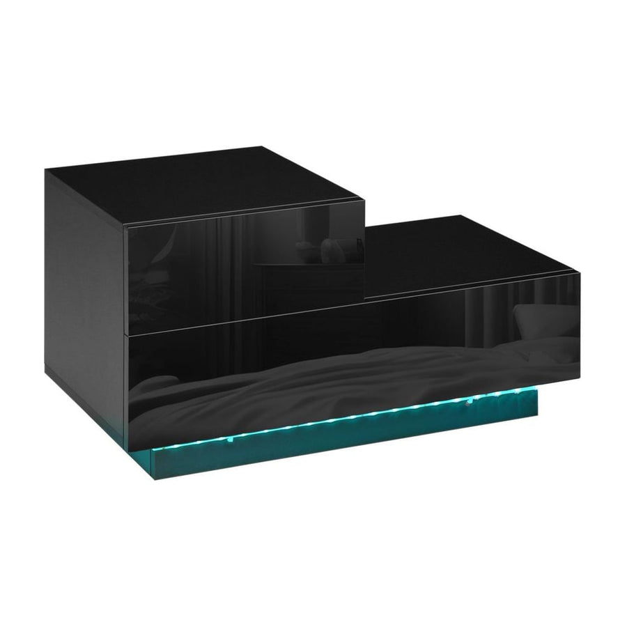 HOMCOM High Gloss Front Bedside Table with Drawers Nightstand with RGB LED Light and Remote for Bedroom Living Room Black